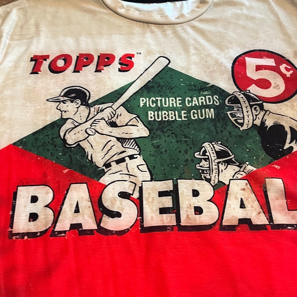 NWOT Nostalgic Topps Red and Cream Baseball Graphic Tee xxl unisex - Picture 2 of 8
